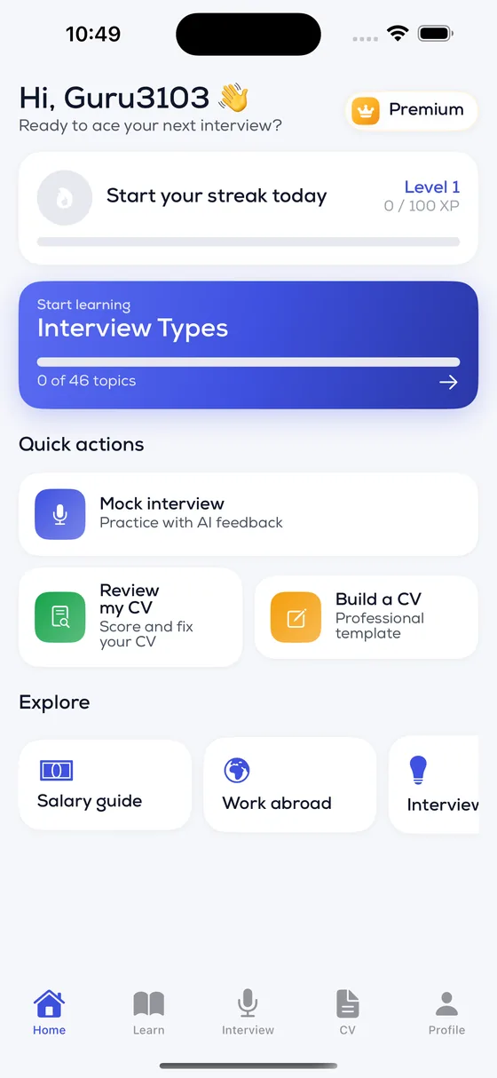 InterviewGuru — AI interview coach, CV review & mock interviews