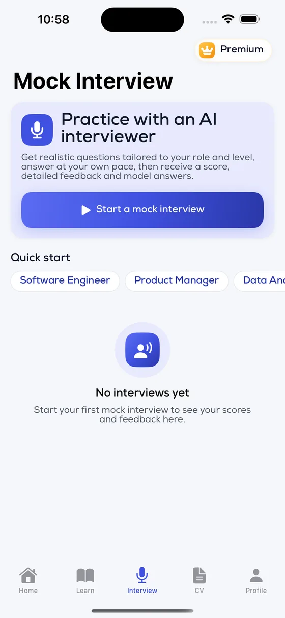 Practise out loud with an AI interviewer