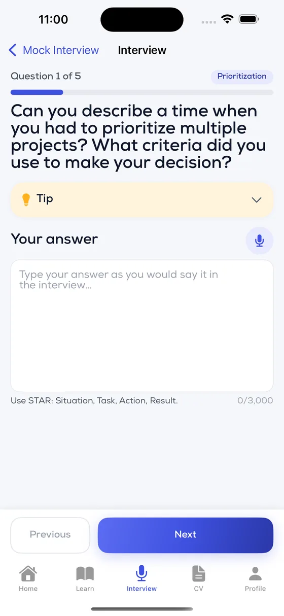 Practise out loud with an AI interviewer